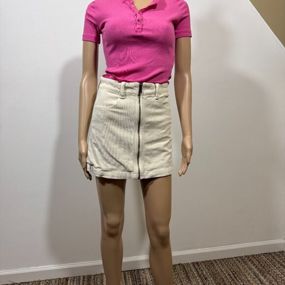 American Eagle Zip Up Corduroy Mini Skirt Super Hi-Rise A-Line Stretch Sz 0 - Picture 2 of 10